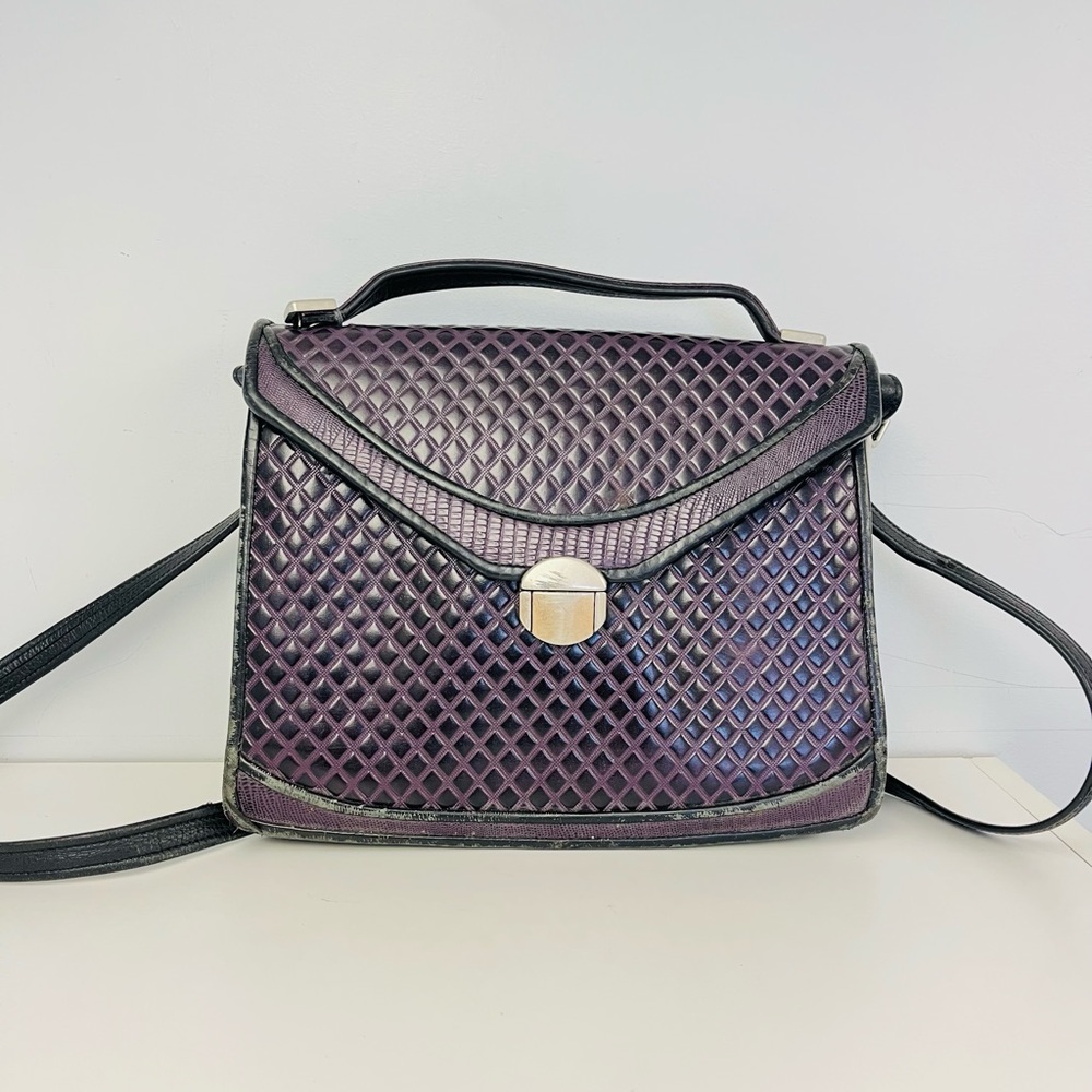 Very Preloved Vintage Black and Purple Leather Crossbody